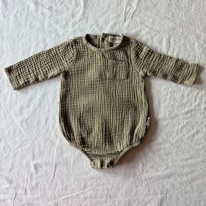 Rabbit Bear Baby Bubble Romper 3-6M Green Organic Cotton Gauze Muslin Onesie